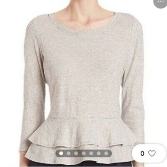 Rebecca Taylor 100% Cotton Gray Cream Striped Knit Peplum Top, Sz Large - Picture 2 of 12